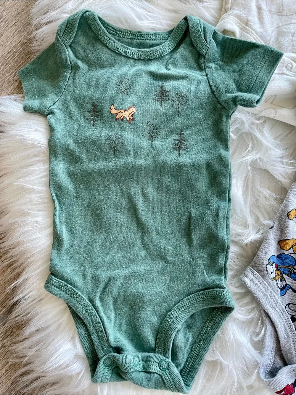 Kids One-Piece Bodysuit Set - Green, Gray, Cream, Patterned